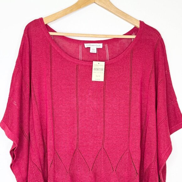 NWT Coldwater Creek Bateau Linen Blend Poncho Red Short Sleeve Sweater XL/1X - Picture 2 of 12